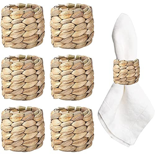 6/12Pcs Woven Napkin Rings, Handmade Woven Farmhouse Napkin Rings, Natural Braided Rope Rattan Napkin Rings Farmhouse Table Decorations for Wedding, Banquet Thanksgiving Christmas (6Pcs)