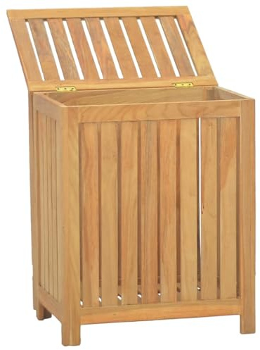 vidaXL Wäschebehälter, Wäschekorb mit viel Stauraum, Wäschesammler mit Latten-Design, Wäsche Organizer Wäschebox mit Deckel, Massivholz Teak