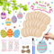 Komicea Ostereier Bemalen Holz, 50pcs Ostereier zum Aufhängen, Ostern Basteln Kinder, Ostern Geschenke Kinder, Ideal Osterdeko, Ostereier Huhn Anhänger Set mit Aquarellstift, Schnur, Pinsel Palette