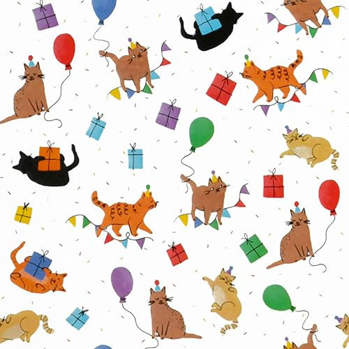 Geschenkpapier Katzen 70cm x 2m Rolle - Geschenk Papier mit Tier Motiv - Geschenkpapierrolle für Kindergeburtstag Geburtstag - Farbiges Packpapier & Verpackungspapier - Bunt