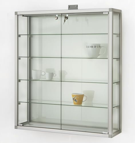 MHN Wandvitrine T 19 x B 78 x H 88 cm - Sammler Hängevitrine abschließbar - große Glas-Vitrine Wand hängend CPq - LED-Beleuchtung