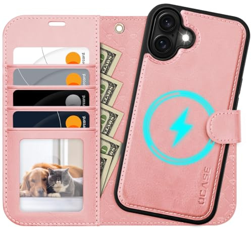 OCASE für iPhone 16 Plus Hülle (2in1) Leder Stoßfestes Case, Pink