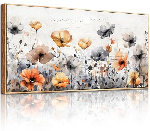 hyidecorart Buntes Blumen Moderne Bilder mit Rahmen Wohnzimmer 60x120 cm | Exquisites Motiv, HD-Druck, Einfach Aufzuhängen, Große Formate, Flexible Raumdeko, Schöne Wandkunst, Geschenk, Leinwandbilder