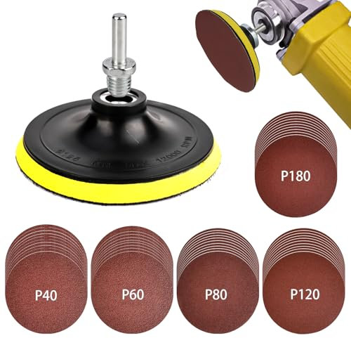 Trendecor 50 PCS 125mm Sanding Discs, 5 Inch Sanding Discs for Angle Grinder with Hook and Loop Backing Pad M14 Threads 40/60/80/120/180 Grit Sanding Pads for Wood Metal Car Polishing