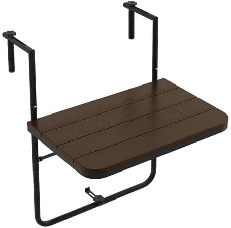 FANTASK Mesa de balcón para Colgar, Mesa Colgante Plegable para balcón con 3 Niveles de Altura Ajustable, 60 x 40 cm, café