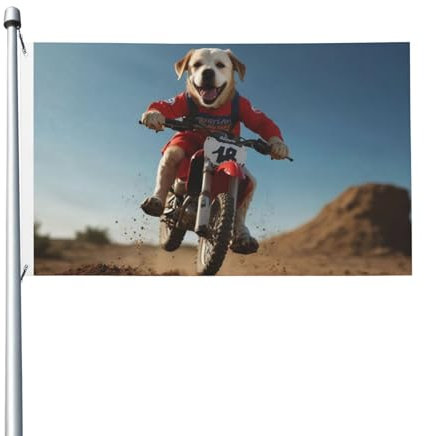 Bandera de motocross de perro feliz de 90 x 150 cm, de poliéster, para jardín, exterior, doble cara, para patio, césped, porche, balcón, decoración del hogar.