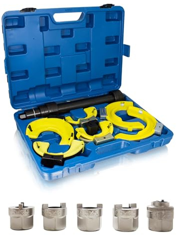 BITUXX universal Federspanner Set für Mc Pherson Federbeine + 5 TLG. Stoßdämpfer Nuss Domlager Secknuss KFZ PKW Auto 80-190mm Spannweite 300mm
