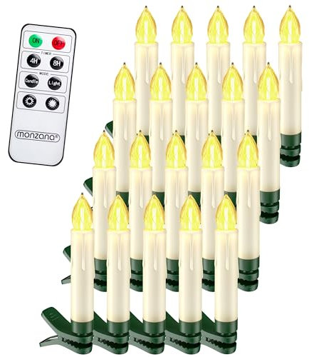 Deuba® Christbaumkerzen LED Kabellos 20er Set Batterie mit Timer Fernbedienung Echtwachs Optik Lichterkette Weihnachten Flackernd Warmweiß Tannenbaum