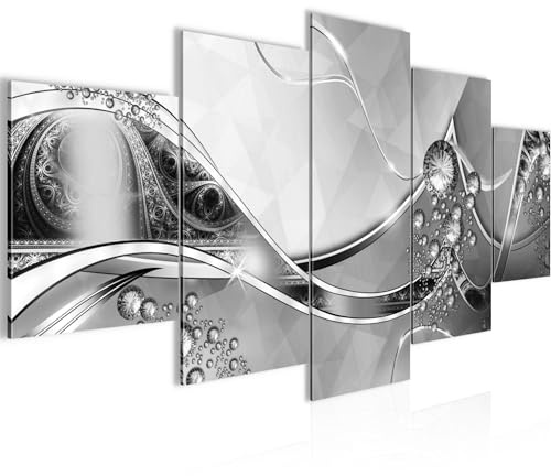 Runa Art - Bilder Abstrakt 200 x 100 cm 5 Teilig XXL Wanddekoration Design Schwarz Weiss Grau 109151c