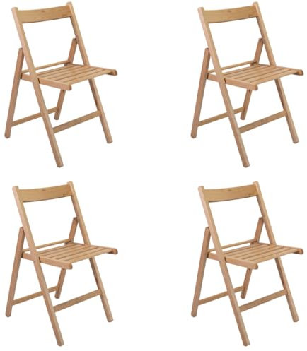 Tomaino - Sedia Pieghevole Campeggio in Legno - Set da 4 Sedie Pieghevoli per Interno e Esterno - Salvaspazio Ideale per Cucina, Giardino, Balcone (Naturale)