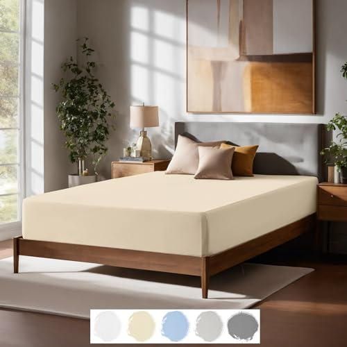 CARPE SONNO Boxspringbett Spannbettlaken 140x200cm - 160x200cm Kochfest Bügelfrei & bis 50cm Höhe | Jersey Baumwoll Bettlaken 140x200 160x200 für Boxspring & Wasserbetten | Spannbetttücher Creme