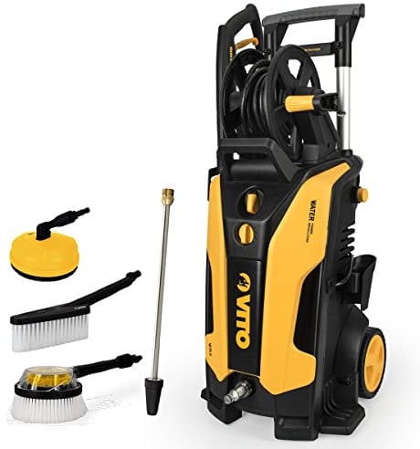 VITO - Nettoyeur Haute Pression 150 Bars WR3 2000W Moteur Induction Tuyau 5m Lance Turbo + 3 Brosses Réservoir détergent intégré