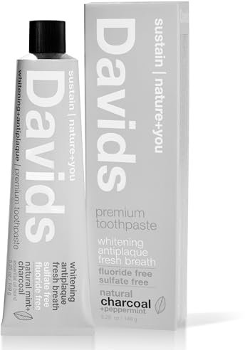 Davids Natural Charcoal Toothpaste Peppermint Whitening Antiplaque Fluoride Free SLS Free 5.25 OZ Metal Tube Tube Roller Included