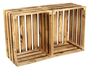 GrandBox Wooden crate FLAME-BOX 2pcs, Wine box, Fruit box, Decoration box, Vintage Shabby Chick Look Retro storage box, Firewood box, Wall shelf