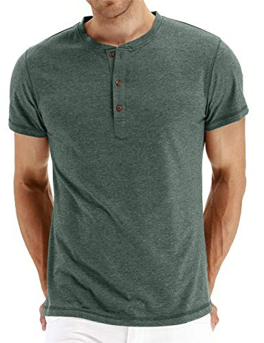 Cabeen Camiseta de Manga Corta para Hombre Verano Henley Casual T-Shirt Cuello Redondo con Botones