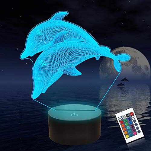 CooPark Delfin Geschenke, 3D Delphin Nachtlicht Pro Kinder Bettseite OzeanTümmler Nacht Lampe 16 Farbwechsel Weihnachten Halloween Geburtstag Geschenk Pro Kind Baby Junge