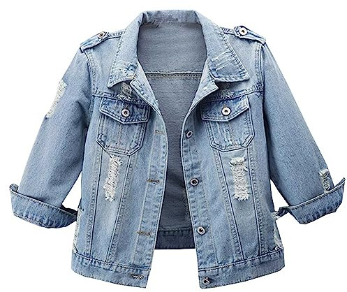 Hixiaohe Spring Summer Jean Jacket for Women Trendy Half Sleeve Button Down Short Denim Jacket Retro Cropped Trucker Coat