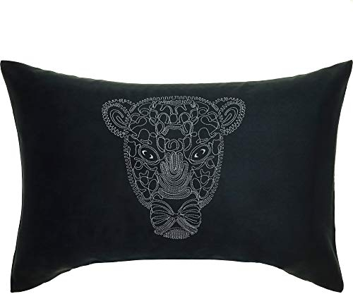 EXPRESS-STICKEREI Leopard Kissen mit Füllung & Motiv Afrika Dekoration mit Tiermotiv Leopardenkopf Dekokissen Wohnzimmer Zierkissen Sofakissen groß Polsterüberzug | 40x60cm | schwarz