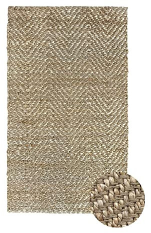 HAMID - Jute Teppich, Alcazar Teppich 100% Natürliche Jutefaser Handgewebt, Weicher Teppich und Hohe Festigkeit für Wohnzimmer, Esszimmer, Schlafzimmer, Flurteppich - Natürlich (110x60cm)