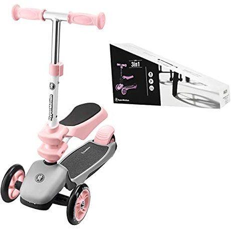 HyperMotion, Kinderroller für die Kleinen, Multifunktionsroller, Kickboard, Tretroller, Kinderscooter für Mädchen und Jungen, Roller mit Sitzgelegenheiten, 3in1, Rosa