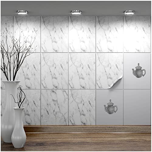 FoLIESEN - Fliesenaufkleber 15x20 cm | selbstklebende Fliesen-Folie für Bad & Küche | entfernbare Klebe-Folie für Wandfliesen Küchenrückwand & Bordüren | 90 Klebefliesen, .:Dekor Marmor