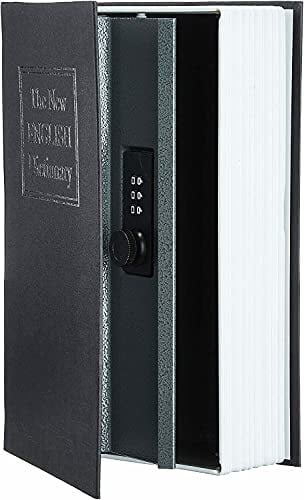 BRICOZONE Cassaforte Libro Con Combinazione 3 Cifre In Acciaio Portatile Cassetta Portavalori Nascosta Effetto Libro Per Soldi Gioielli Carte Di Credito 24x15.5x5.5 Cm Colore Nero