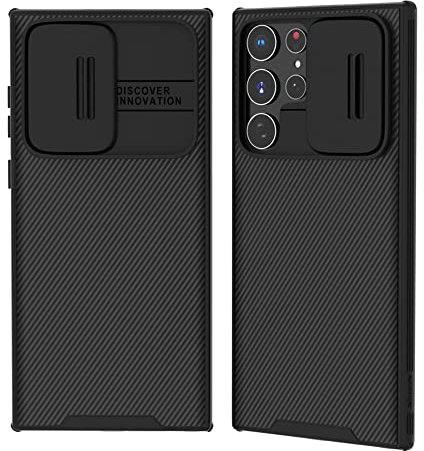 XTCASE Cover per Samsung Galaxy S22 Ultra 5G Custodia, Protezione Copri Fotocamera Scorrevole Ultra Sottile Rigida Hard Antiurto Antigraffio Antiscivolo Shockproof Protettiva Case, Nero
