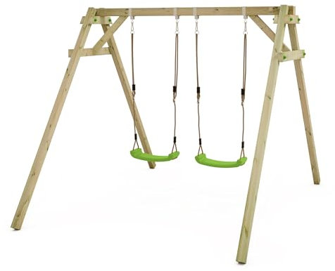 WICKEY Kinderschaukel Schaukelgestell Smart Move - Schaukel grün & Gestell Holz, Outdoor Schaukelgerüst, Doppelschaukel, Holzschaukel für Kinder im Garten