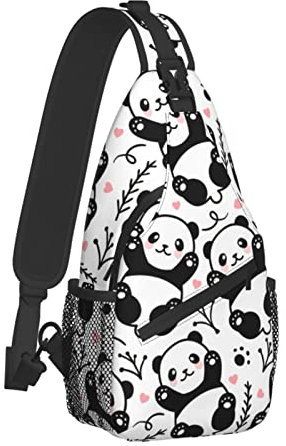 Lustige Schultertasche für Damen und Herren, Tierdruck, Umhängetasche, lässiger Rucksack, Brusttasche, Wandern, Tagesrucksack für Outdoor, Niedlicher Cartoon-Panda 6, Einheitsgröße