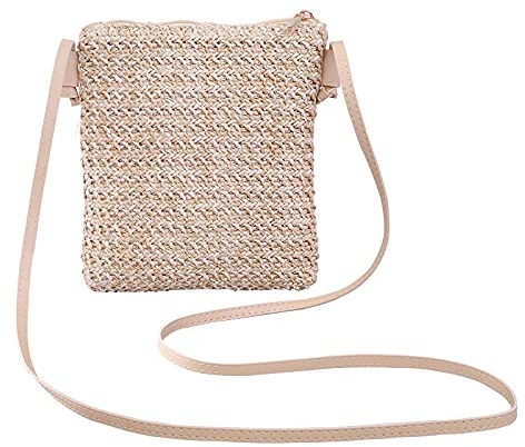 Straw Plait Small One Shoulder Slanted Bag Coin Purses Casual Beach Bag - Light Brown