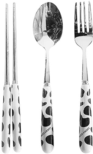 ULTECHNOVO 1 Set Cow and Fork Set Stainless Steel Fork Spoon Stainless Steel Teaspoon Tableware Carrying Case Metal Dinner Spoons Suits for Kids Camping Utensils Cute Travel Cutlery Box