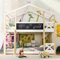 Kehun Etagenbett Kinderbett 90 x 200, Hausbett für 2 Kinder, Hochbett Holzbett mit Lattenrost und Leiter, Baumhaus Bett mit Rausfallschutz und Kinderbettgitter, Natur & Weiß, Ohne Matratze