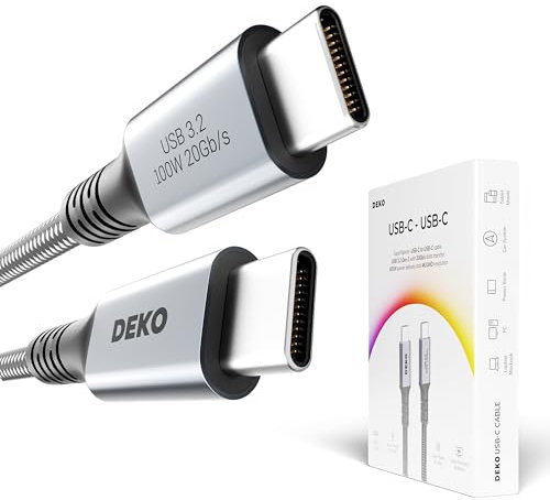 Deko Cable USB C vers USB C 100W 1M USB 3.2, Cable USB C Charge Rapide 100cm 20 Gbps, E-Mark Power Delivery 3.1 Thunderbolt Cable, Câble USB C compatible avec MacBook, iPhone15, Samsung
