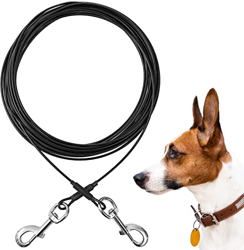 Mi Metty Tie-Out Leinen für Hunde, 3m Kausichere Hundeleinen,Tie Out Cables Hofleine für Kleine Hunde bis zu 60 Pfund (Schwarz, 10ft(3M))