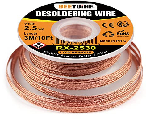BEEYUIHF Treccia di dissaldatura, 2.5 mm Filo dissaldante, Stoppino per dissaldare, 3M/10ft treccia di stoppino per saldare, per la rimozione della saldatura (2.5mm 3m) 1 pezzi