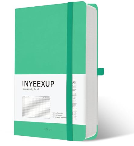 INYEEXUP Notizbuch A5 Kariert, Journal Buch mit 320 Seiten, Notizheft a5 mit Premium 100gsm Tintenfestes Papie Dickes, PU HardCover Notizbücher mit Elastischem Verschlussband und Falttasche