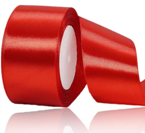 Geschenkband Rot 50 mm Breit,23 Meter Satinbänder Rot Stoff Schleifenband Kunsthandwerk, Kränze, Hochzeitsdekoration, Weihnachten, Haarbögen, Blumensträuße, Geburtstag und Geschenkverpackung