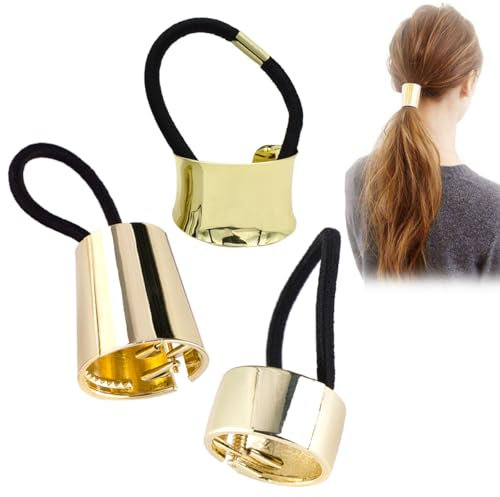 3Pcs Gold Metal Circle Hair Cuff Ponytail Holders Elastic Hair Ties Cuff Punk Cuff Hair Bands Hair Rope Accessory for Women