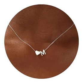 TINGN Silber Herz Kette mit Buchstaben - Halskette Damen Silber Kette mit Buchstaben M Kette Herz Anhänger Kette Geburtstagsgeschenk Valentinstag Weihnachten Geschenke für Sie Frauen Mädchen Geschenke