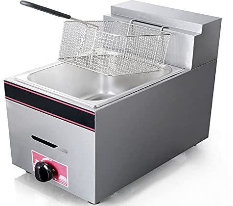 Freidora a Gas, 10L de Gran Capacidad, freidora Profesional de encimera, con cestas y Tapa extraíbles, Potencia de Fuego Ajustable, Acero Inoxidable, fácil de Limpiar