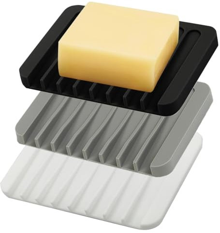qingmeng Seifenschale Silikon, 3 Stück Seifenschale Schwarz Weiß Grau Seifenschale mit Ablauf Seifenhalter Soap Holder Box Seifenablage Waschbecken Dish Seifenschalen Seifendose Klein Dusche Seifenbox