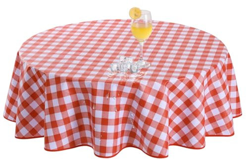 Romanstile Nappe Vichy Carreaux Rouge et Blanc Ronde Toile cirée 120cm,PVC Nappe Exterieur Impermeable Jardin,350GSM Anti-Taches,pour Pique Nique, Table Basse,Anniversaire,Fete,Barbecue, Salle