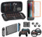 Switch - Paquete de 2 accesorios para Nintendo, kit de juego 16 en 1: funda de transporte, dos protectores de pantalla con marco de alineación, volante para Mario Kart, agarre para consola de mando