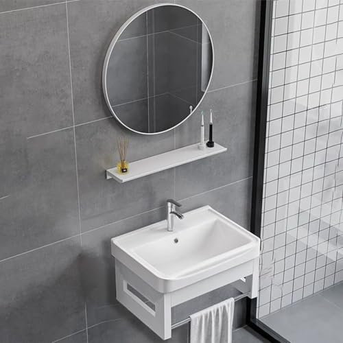 Espejo De Baño Pequeño De Pared con Lavabo – Tocador Compacto con Lavabo para Baño, Balcón, Lavandería – Lavabo Colgante(Blanco,50 * 35 * 26cm)