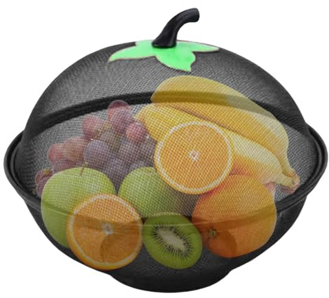 Rachlicy Fruit Bowl with Lid 11 inch, Metal Wire Mesh Fruit Basket with Raised Bottom Stylish Functional Food Basket for Kitchen, Black