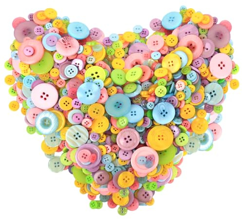 800‑1200 bunte runde Bastelknöpfe, Knöpfe zum Nähen und für DIY‑Projekte | Vielseitiges Bastelzubehör ideal für Handarbeiten, Kunst‑ und Dekorationsprojekte, auch als Hemdknöpfe geeignet.
