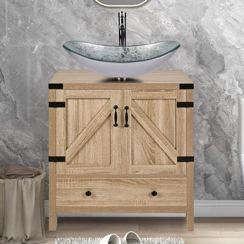 Mueble de baño con lavabo de cristal, mueble de tocador independiente para espacios pequeños, almacenamiento de baño contemporáneo