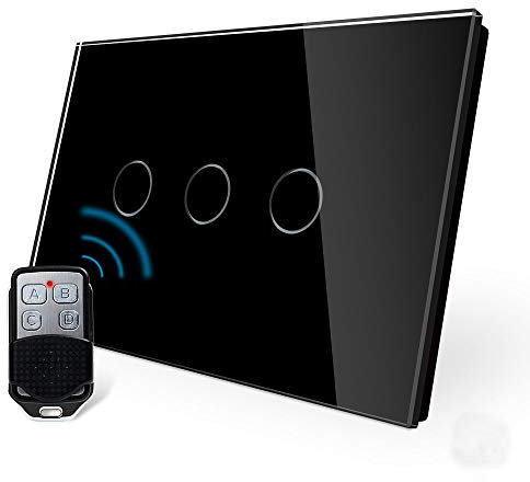 Livolo Manufacturer Taktiler Schalter mit Indikator LED mit Platte aus Kristall, beleuchtetem Schalter A Wand, schwarz, C903SR-12