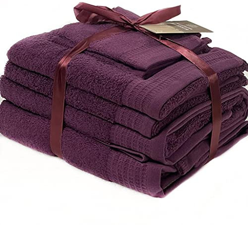 viceroy bedding Extra Absorbent Quick Dry Towels 100% Pure Egyptian Cotton 650gsm Bathroom Towel Bale Bundle Bath Fashions Collection Set AUBERGINE PURPLE (3pc Set: Face + Hand + Bath Towel)