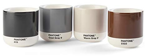Pantone doppelwandiger Porzellan-Thermobecher Cortado, ohne Henkel, 190ml, 4er-Set in Geschenkbox, Warm 2, Cool Gray 9, Brown 2322, Black 419